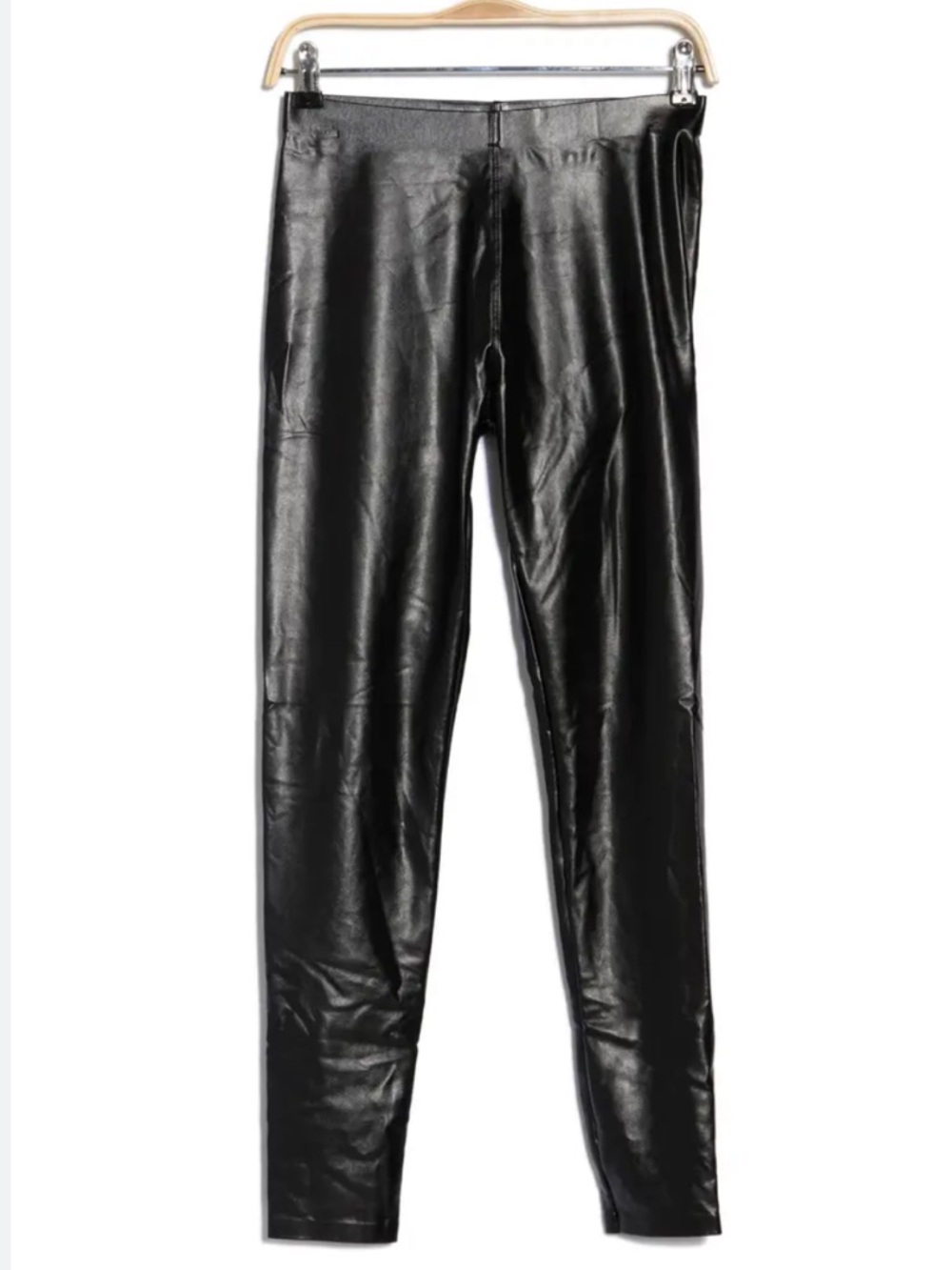 NWOT Hue Black shiny Coated Cigarette Vegan Leather High Waist Leggings SZ L